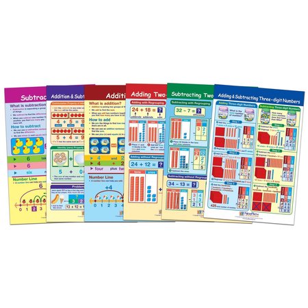 NEWPATH LEARNING Math Bulletin Board Chart Set, Addition + Subtraction, Set of 6 93-1501